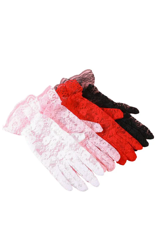 Kelley Ruffle Cuff Floral Patterned Lace Short Gloves