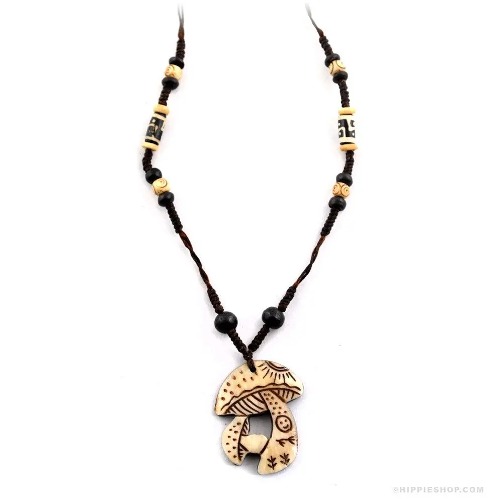 Magic Mushrooms Bone Necklace