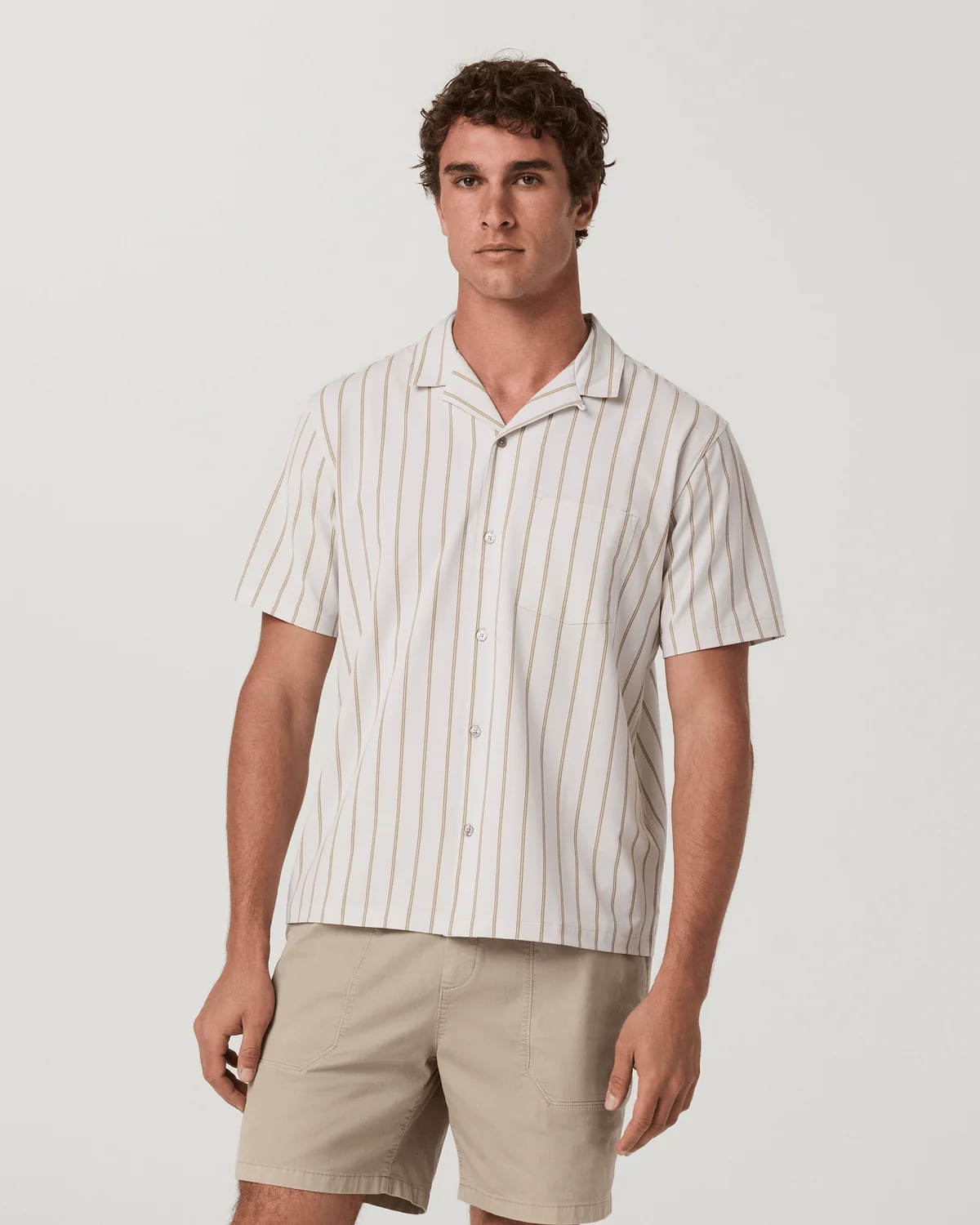 Vuori Men's Short Sleeve Bridge Shirt - Camp Collar - Salt Marina Stripe